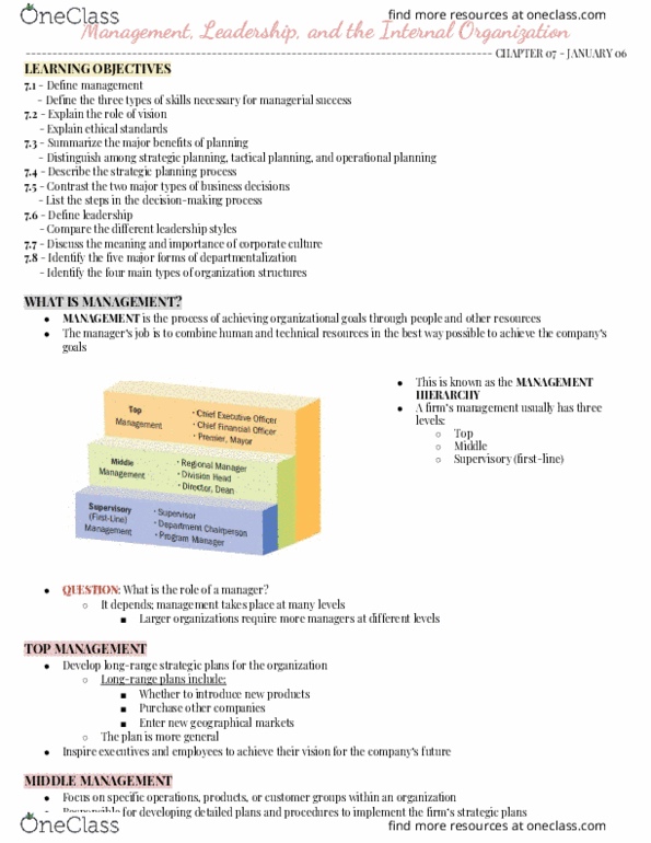 BUS-1202 Lecture Notes - Lecture 7: Middle Management, Project Management, Swot Analysis thumbnail
