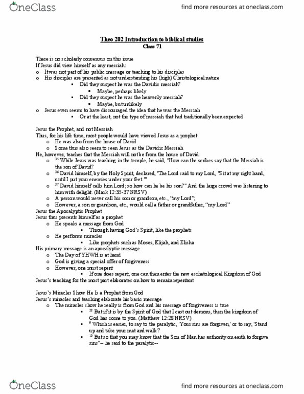 THEO 202 Lecture Notes - Lecture 71: Messiah In Judaism, New Revised Standard Version thumbnail
