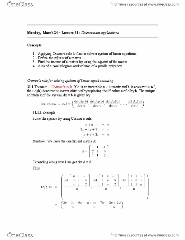 MATH136 Lecture Notes - Cross Product, Vandermonde Matrix, Parallelepiped thumbnail