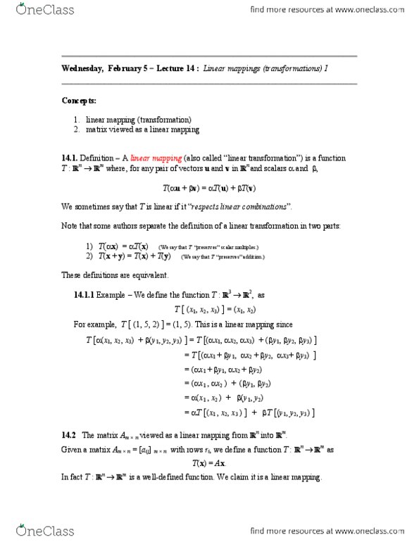 MATH136 Lecture Notes - Lecture 14: Dot Product, Transformation Matrix, Linear Map thumbnail