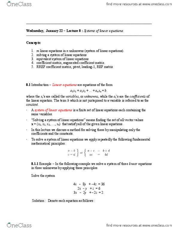 MATH136 Lecture Notes - Lecture 8: Row Echelon Form, Harmonic Oscillator, Coefficient Matrix thumbnail
