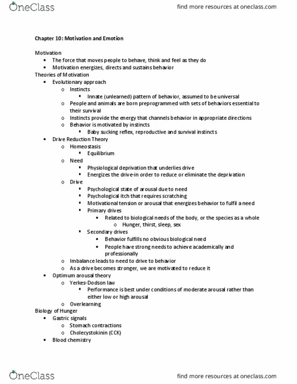 PSYC 1101 Chapter Notes - Chapter 10: Homeostasis, Heart Rate, Binge Eating Disorder thumbnail