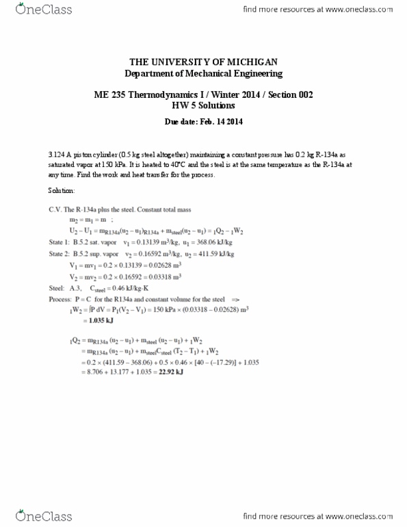 MECHENG 235 Lecture Notes - Lecture 5: Polytropic Process, Thermodynamics thumbnail