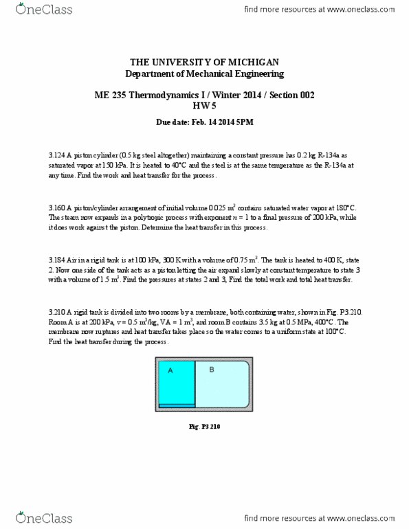 MECHENG 235 Lecture Notes - Lecture 5: Polytropic Process, Thermodynamics thumbnail