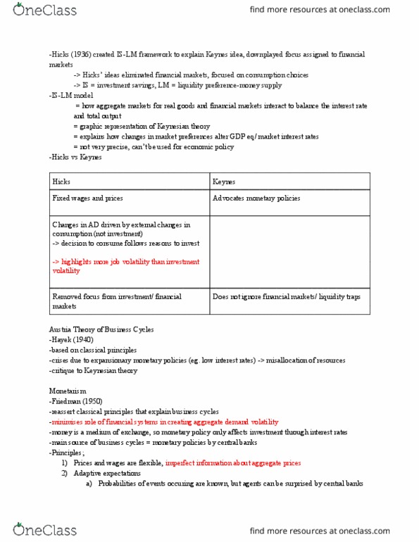 ECON 102 Lecture Notes - Lecture 2: Keynesian Economics, Adaptive Expectations, Monetarism thumbnail