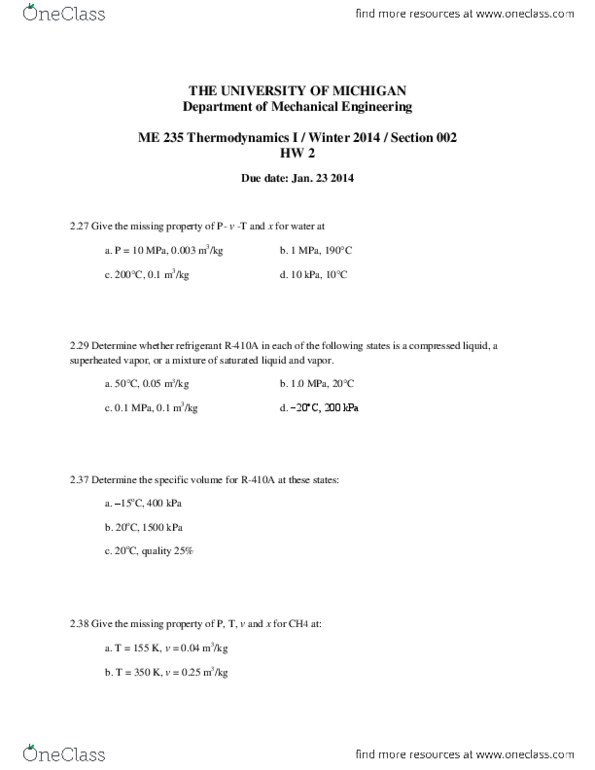 MECHENG 235 Lecture Notes - Superheating, Specific Volume, Thermodynamics thumbnail