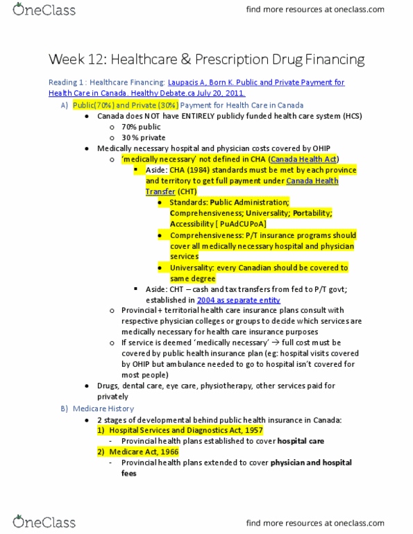 CRIM 2653 Lecture Notes - Lecture 17: Canada Health Transfer, Canada Health Act, Ontario Health Insurance Plan thumbnail