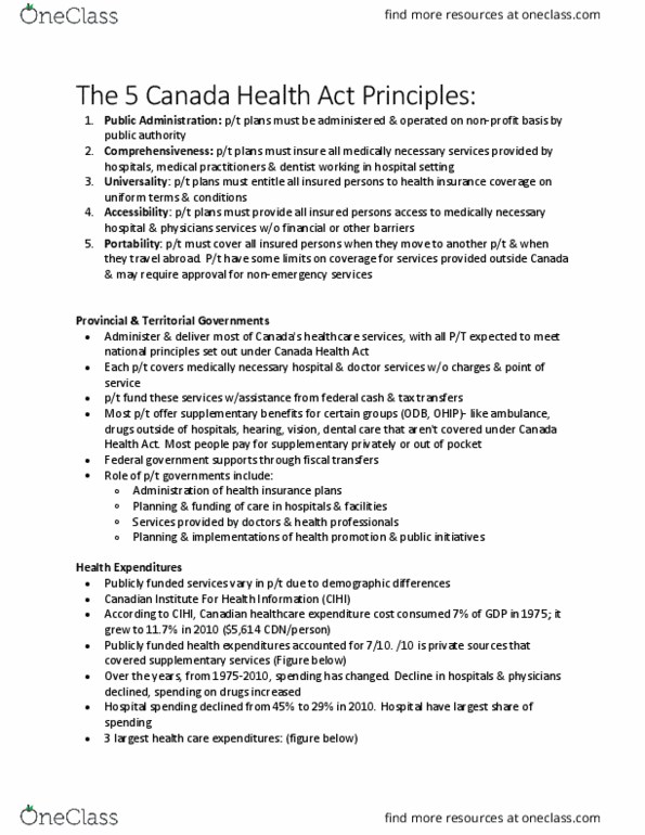 CRIM 2653 Chapter Notes - Chapter 2.2: Canadian Institute For Health Information, Canada Health Act, Ontario Health Insurance Plan thumbnail