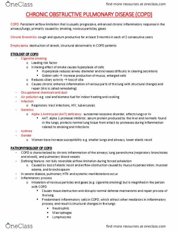 NURS 4390 Lecture Notes - Lecture 4: Bronchiole, Dominance (Genetics), Goblet Cell thumbnail