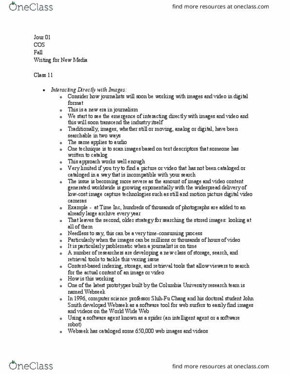 JOUR 001 Lecture Notes - Lecture 11: Software Agent, Time Inc. thumbnail