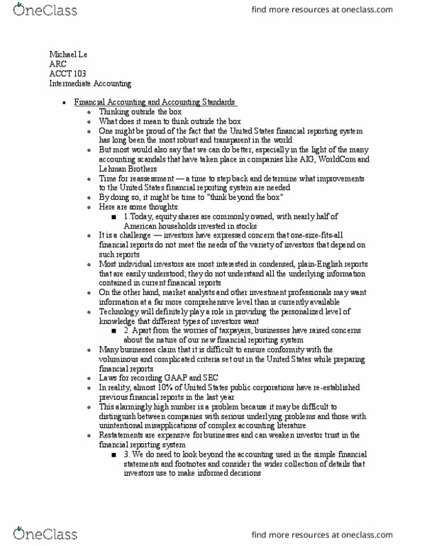 ACCT 103 Lecture Notes - Lecture 1: Accounting Scandals, Financial Accounting, Financial Statement thumbnail