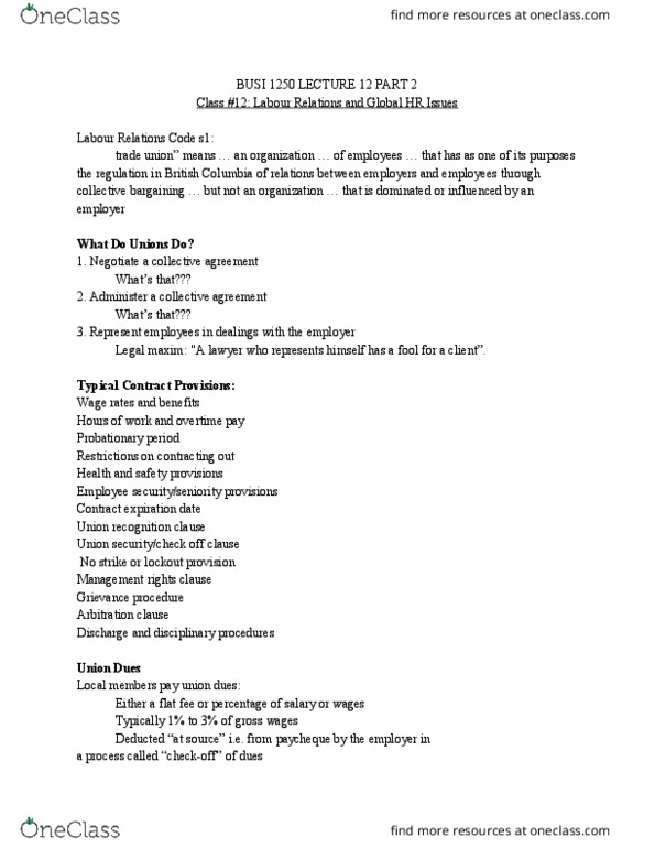 BUSI 1250 Lecture Notes - Lecture 12: Arbitration Clause, Legal Maxim, Trade Union thumbnail