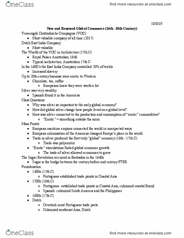 HIST1087 Lecture Notes - Lecture 9: Precious Metal, Spanish Dollar, Mercantilism thumbnail