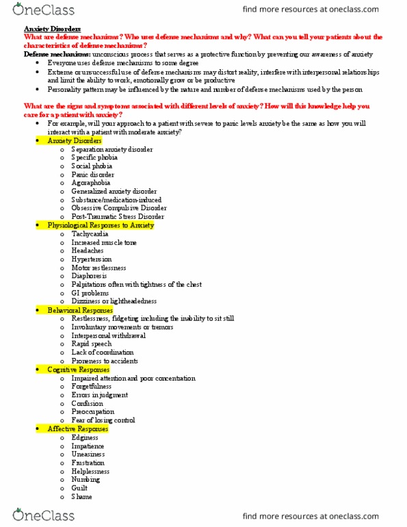 NURS 3390 Lecture Notes - Lecture 1: Obsessive–Compulsive Disorder, Separation Anxiety Disorder, Generalized Anxiety Disorder thumbnail