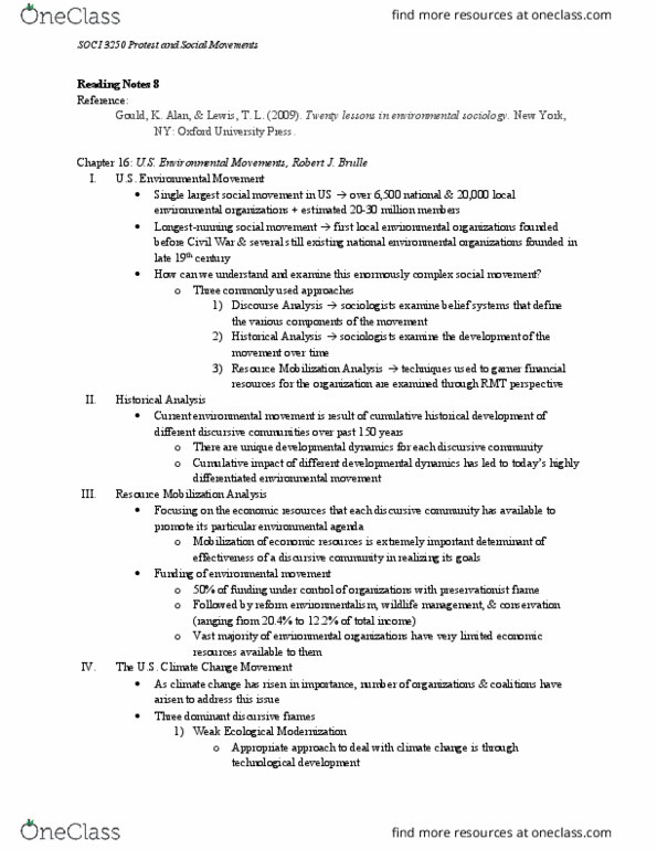 SOCI 3250 Chapter Notes - Chapter 8: Ecological Modernization, Environmental Sociology thumbnail