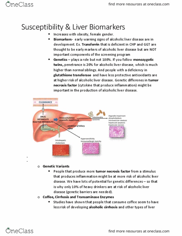 BIOL 2020 Chapter Notes - Chapter 3.0: Alcoholic Liver Disease, Glutathione S-Transferase, Cirrhosis thumbnail