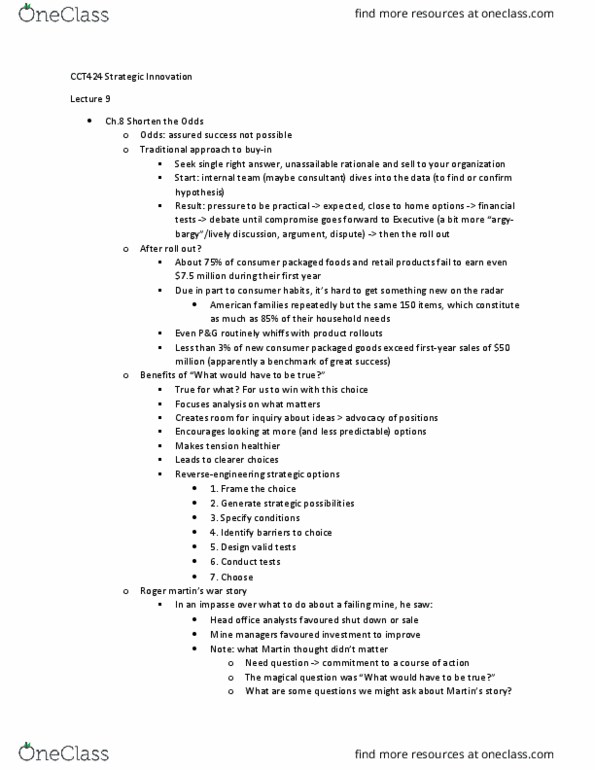 CCT424H5 Lecture 9: CCT424 Strategic Innovation - Lecture 9 thumbnail