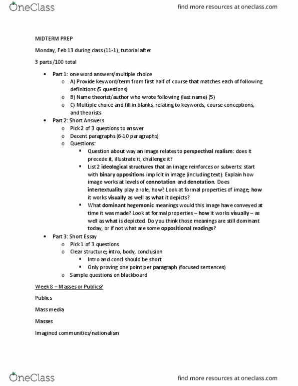 VCC101H5 Lecture Notes - Lecture 7: Intertextuality, Mass Media, Blackboard thumbnail