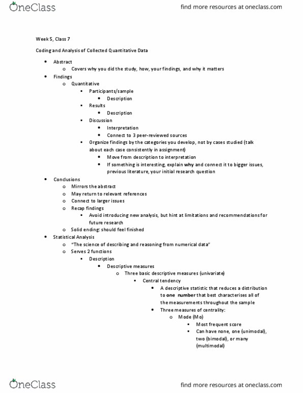 CCT208H5 Lecture Notes - Lecture 7: Descriptive Statistics, Unimodality, Central Tendency thumbnail