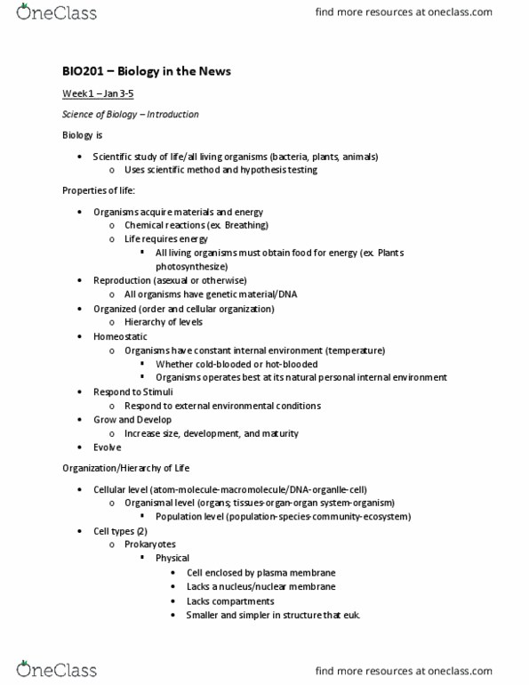 BIO201H5 Lecture Notes - Lecture 1: Cell Membrane, Entertainment Uk, Photosynthesis thumbnail