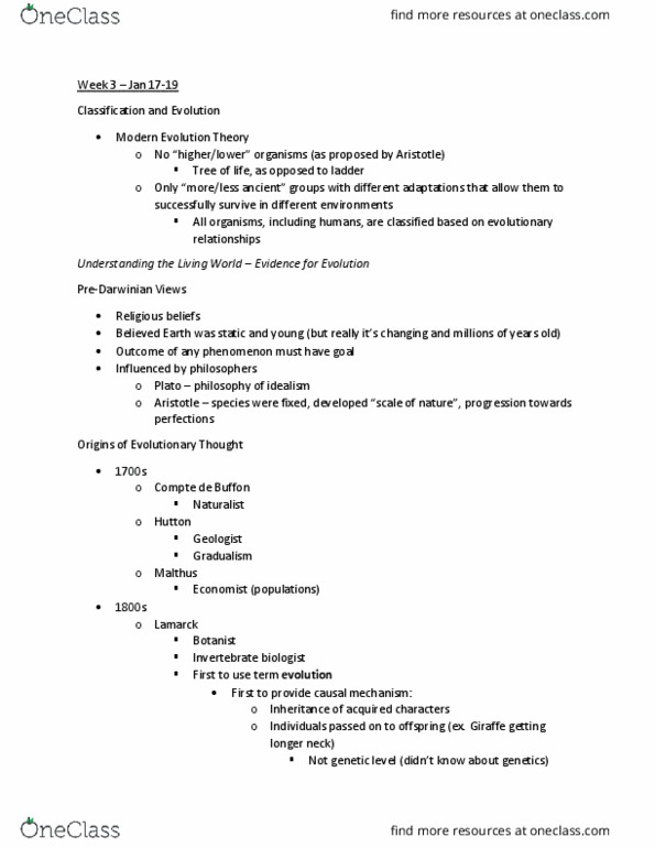 BIO201H5 Lecture Notes - Lecture 3: Gradualism, Spontaneous Generation, Bipedalism thumbnail