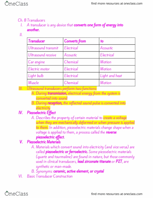 RIU 320 Lecture Notes - Lecture 35: Lead Zirconate Titanate, Ultrasonic Transducer, Piezoelectricity thumbnail