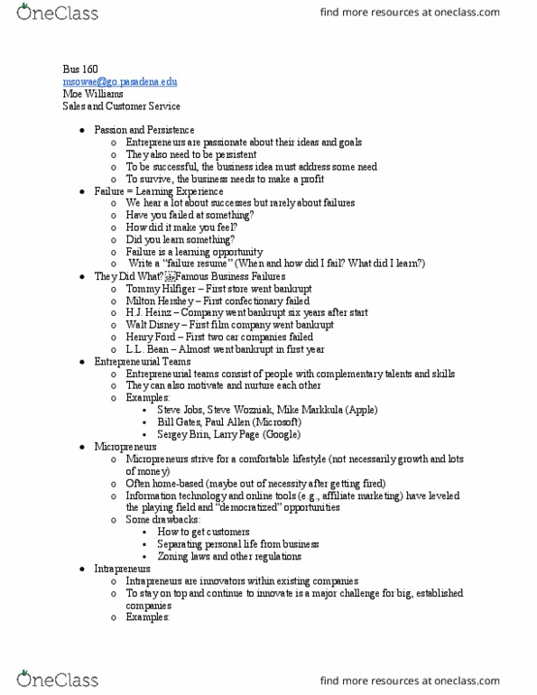 BUS 160 Lecture Notes - Lecture 9: Mike Markkula, Steve Wozniak, Sergey Brin thumbnail