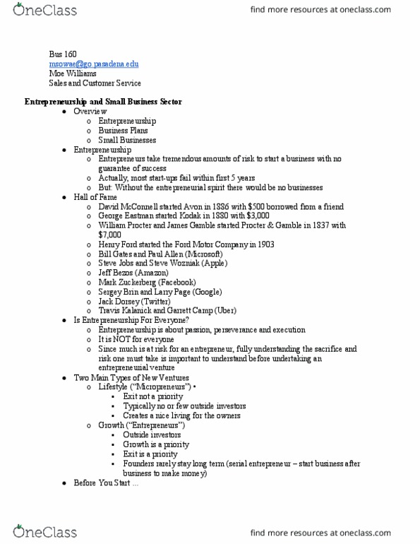 BUS 160 Lecture Notes - Lecture 8: Travis Kalanick, Sergey Brin, Procter & Gamble thumbnail