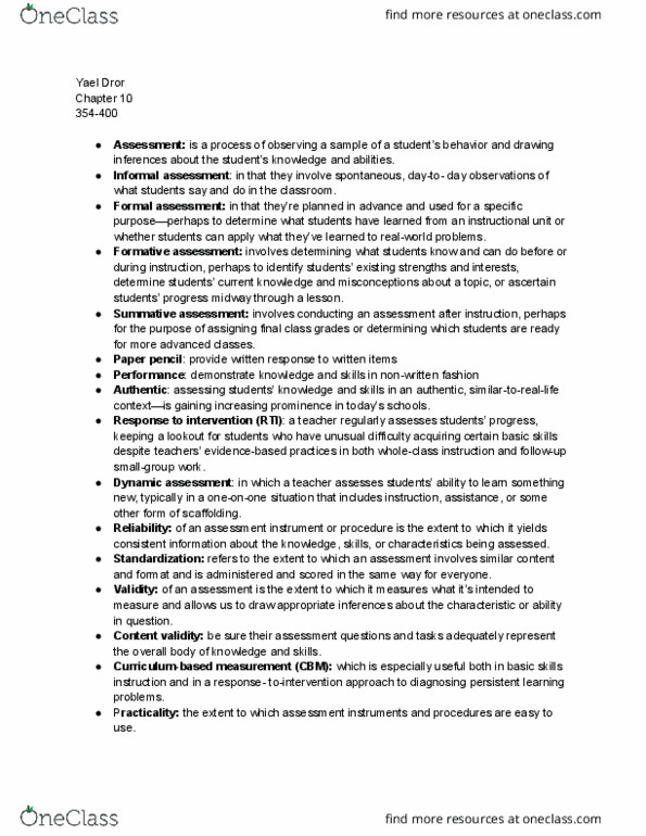 E PSY 200 Lecture Notes - Lecture 10: Summative Assessment, Dynamic Assessment, Formative Assessment thumbnail