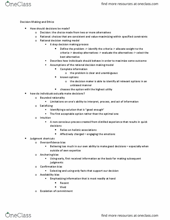 CCT324H5 Lecture Notes - Lecture 11: Confirmation Bias, Bounded Rationality, Satisficing thumbnail