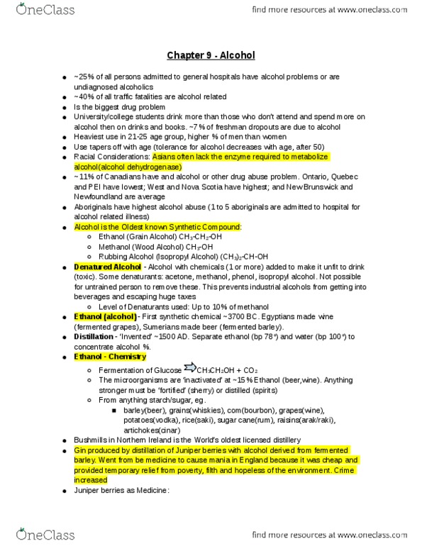 CHEM 1004 Chapter Notes - Chapter 9: Acetic Acid, Fetal Alcohol Spectrum Disorder, Acetaldehyde thumbnail