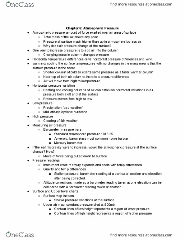 11:670:101 Lecture Notes - Lecture 5: Barometer, Quikscat, Pressure Gradient thumbnail