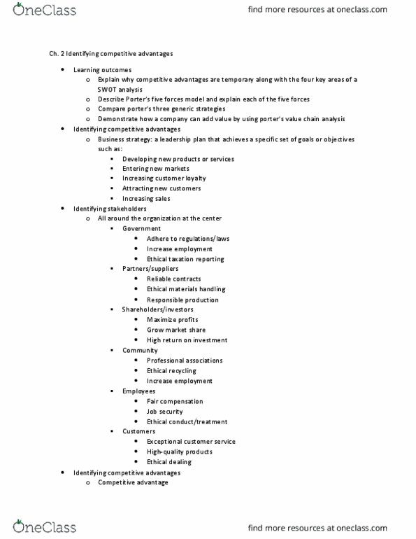 CCT225H5 Chapter Notes - Chapter 2: Swot Analysis, Competitive Advantage, Job Security thumbnail