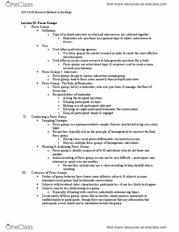 SOCI 3580 Lecture Notes - Lecture 25: Focus Group thumbnail