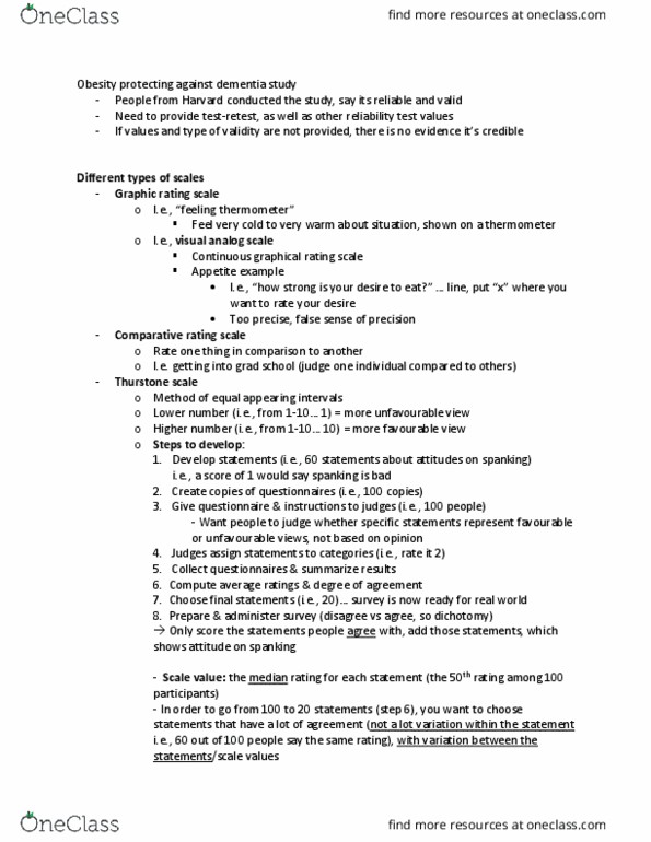 FRHD 3070 Lecture Notes - Lecture 13: Visual Analogue Scale, Thurstone Scale, Dementia thumbnail