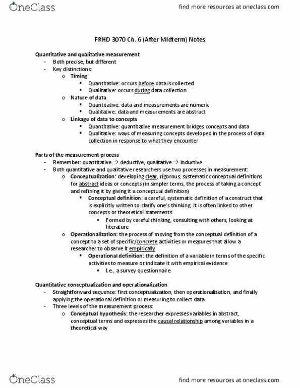 FRHD 3070 Chapter Notes - Chapter 6 Part 2: Theoretical Definition, Operationalization, Operational Definition thumbnail