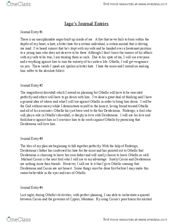 ENGL100 Lecture Notes - Michael Cassio, Roderigo, Hands Clean thumbnail