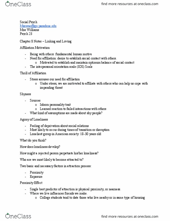 PSYC 023 Chapter Notes - Chapter 8: Physical Attractiveness, Psych, Shyness thumbnail