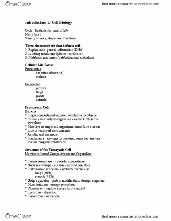 BIOL 3113 Lecture Notes - Lecture 1: Golgi Apparatus, Nuclear Membrane, Mitochondrion thumbnail