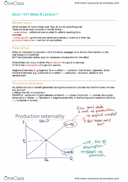 ECON1101 Lecture Notes - Lecture 8: Market Failure, Externality, Marginal Cost thumbnail