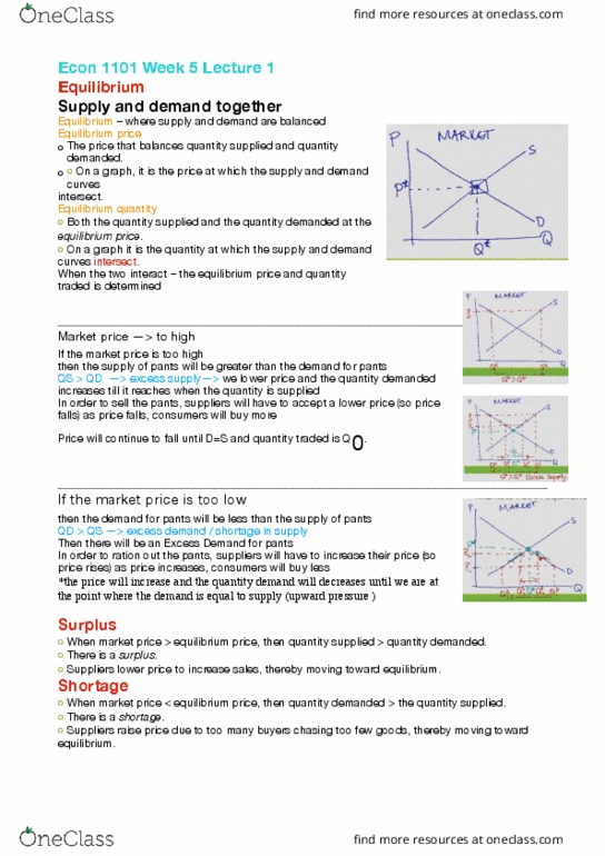 ECON1101 Lecture Notes - Lecture 5: Economic Equilibrium, Shortage, Demand Curve thumbnail