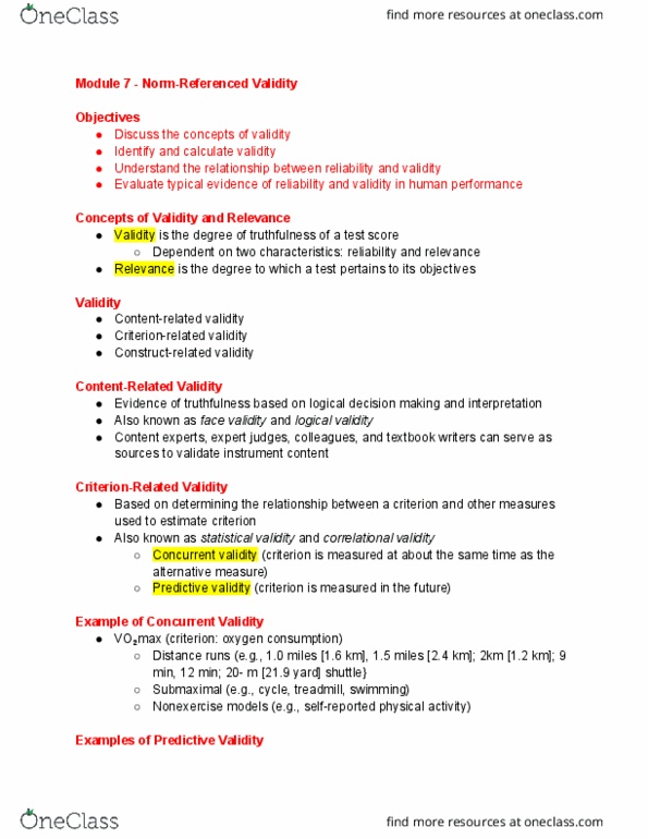 ENS 305 Lecture Notes - Lecture 8: Concurrent Validity, Validity, Predictive Validity thumbnail