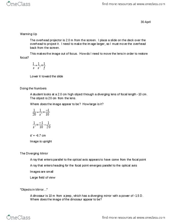 PH 122 Lecture Notes - Overhead Projector, Optical Axis thumbnail
