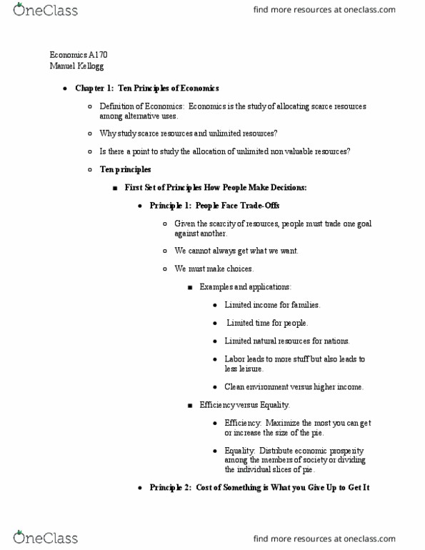 Economics A170 Lecture Notes - Lecture 1: A170 Road, Opportunity Cost, Sunk Costs thumbnail
