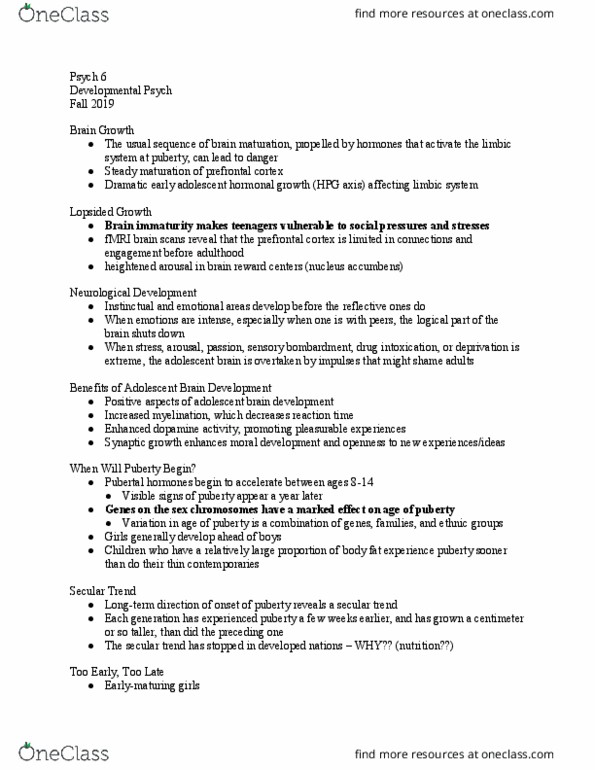 PSYC 6 Lecture Notes - Lecture 16: Prefrontal Cortex, Nucleus Accumbens, Limbic System thumbnail