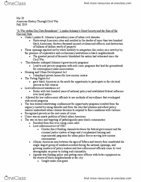 HIST 20 Chapter Notes - Chapter 1: Voting Rights Act Of 1965, Olea, Model Cities Program thumbnail