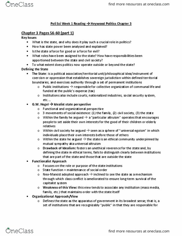 Political Science 1020E Chapter Notes - Chapter 3: Civil Society, State Function, Class Conflict thumbnail