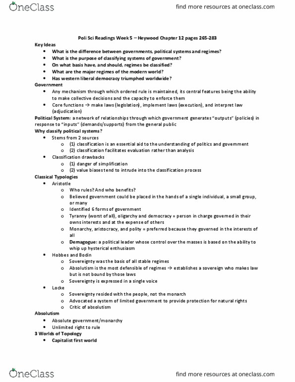 Political Science 1020E Chapter Notes - Chapter 12: Demagogue, Liberal Democracy, Limited Government thumbnail