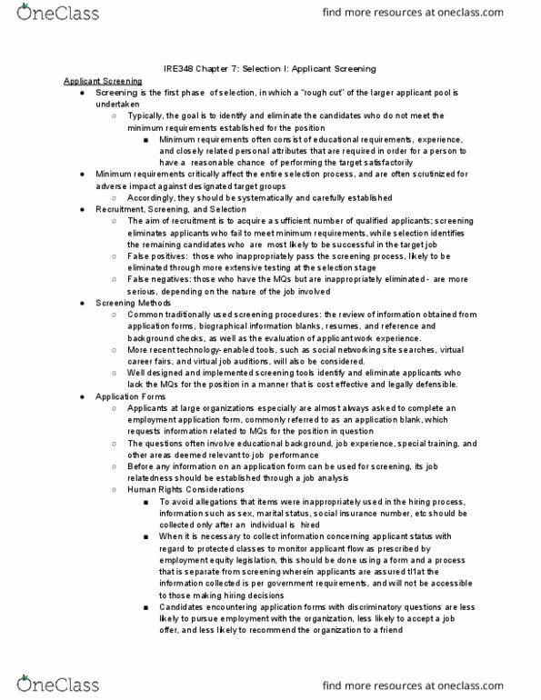 IRE348H1 Chapter Notes - Chapter 7: Social Insurance Number, Job Performance, Job Analysis thumbnail