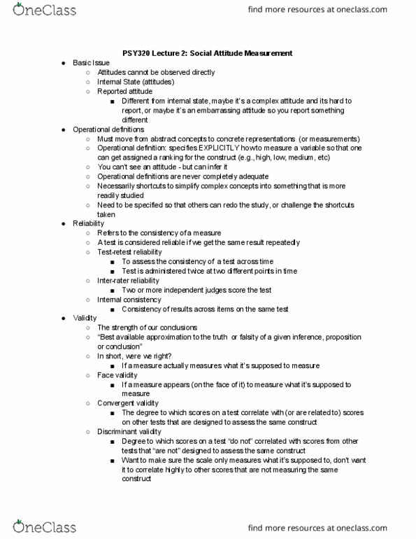 PSY320H1 Lecture Notes - Lecture 2: Convergent Validity, Discriminant Validity, Face Validity thumbnail